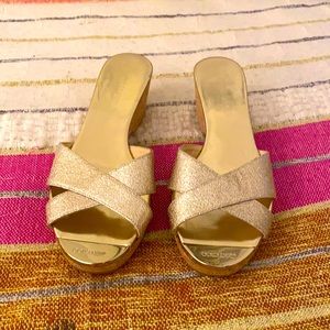 Jimmy Choo gold cork wedge sandals 💛